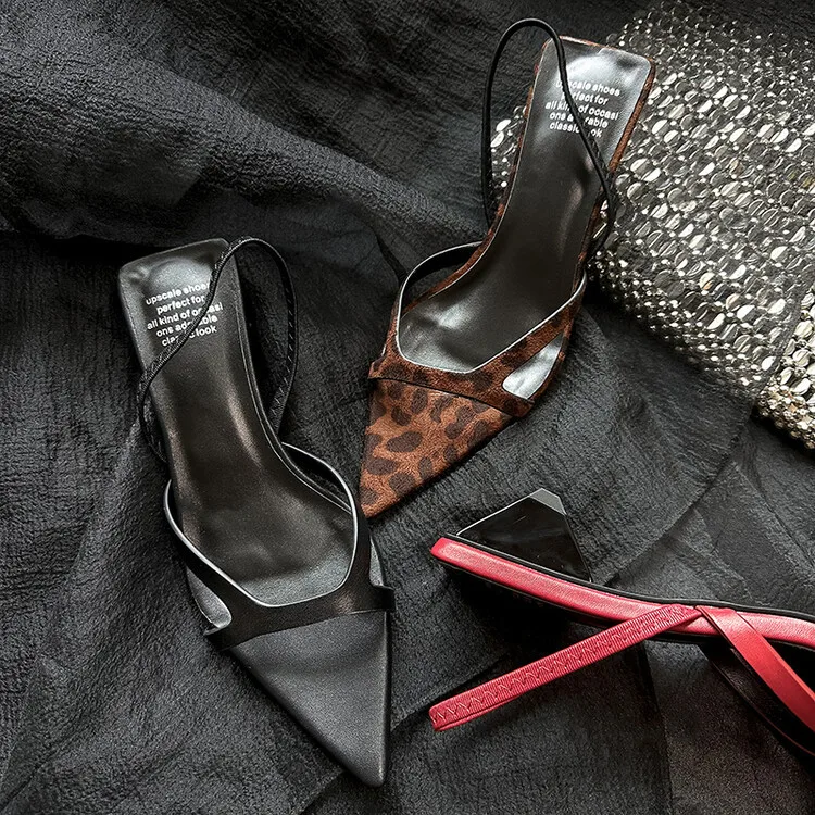XINZI RAIN 2024 Leopard Kitten Heel Ladies Sandals Open Toe Genuine Leather 3.5cm Low Heel Women Slingback Sandals For Summer