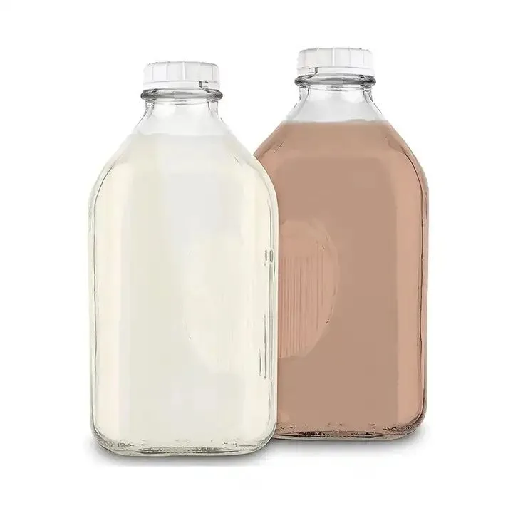 Wholesale 2L Clear Flat Square Glass Milk Bottle Glass Juice Bottle With Plastic Cap
