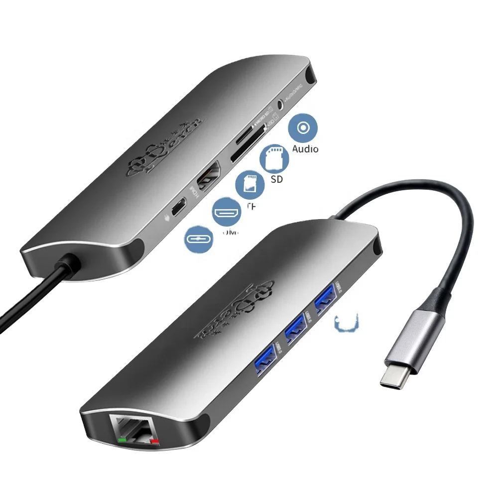 9 in 1 USB C Hub Type-c to HDMI LAN USB 3.0 SD TF PD Audio Ethernet Type C Hub