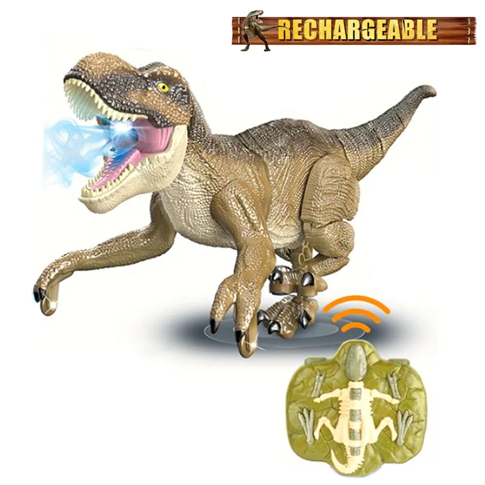 2.4g Remote Control Dinosaur Toys Walking Robot w/ Light & Roaring Spray Simulation Velociraptor R/C Dinosaur Toys for Kids