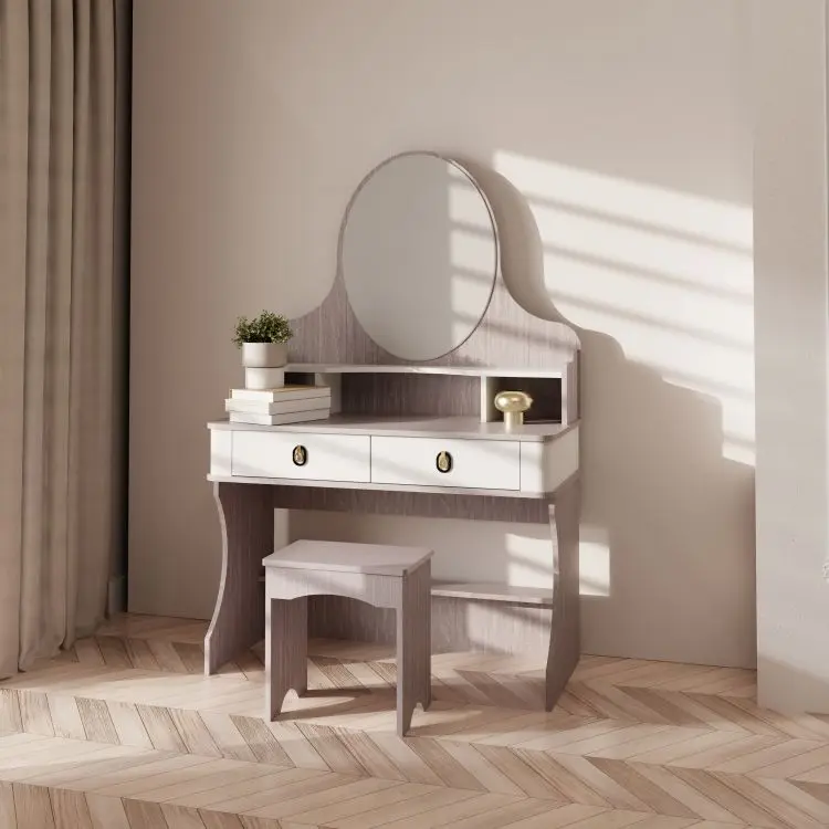 European Quality Design Single Dressing Vanity with Mirror and Stool for Living Room Makeup Use Available at Wholesale Price