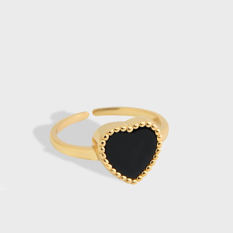 Korean Style Ins Simple design sense light luxury black heart S925 sterling silver ring female ring