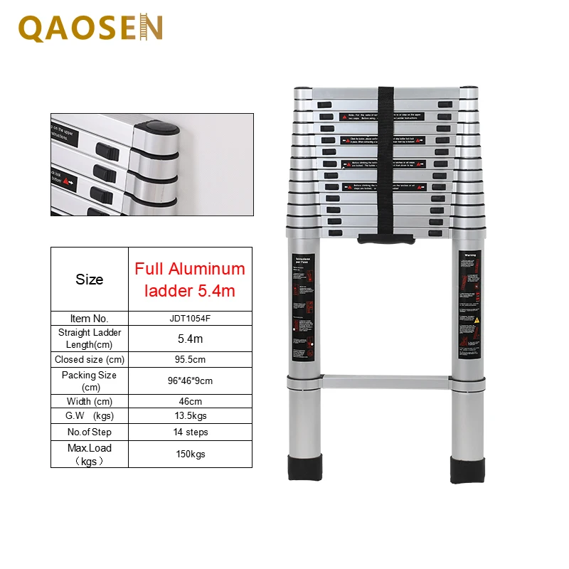 High Quality 5.4 Meters Full Aluminum Single Telescopic Ladder Compact New Escalera
