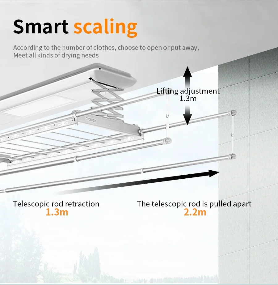 Automatic Lifting Aluminum Smart Clothes Drying Rack Indoor Balcony Use Ceiling Hung Electrical Style Cleaning Bathroom Outdoor