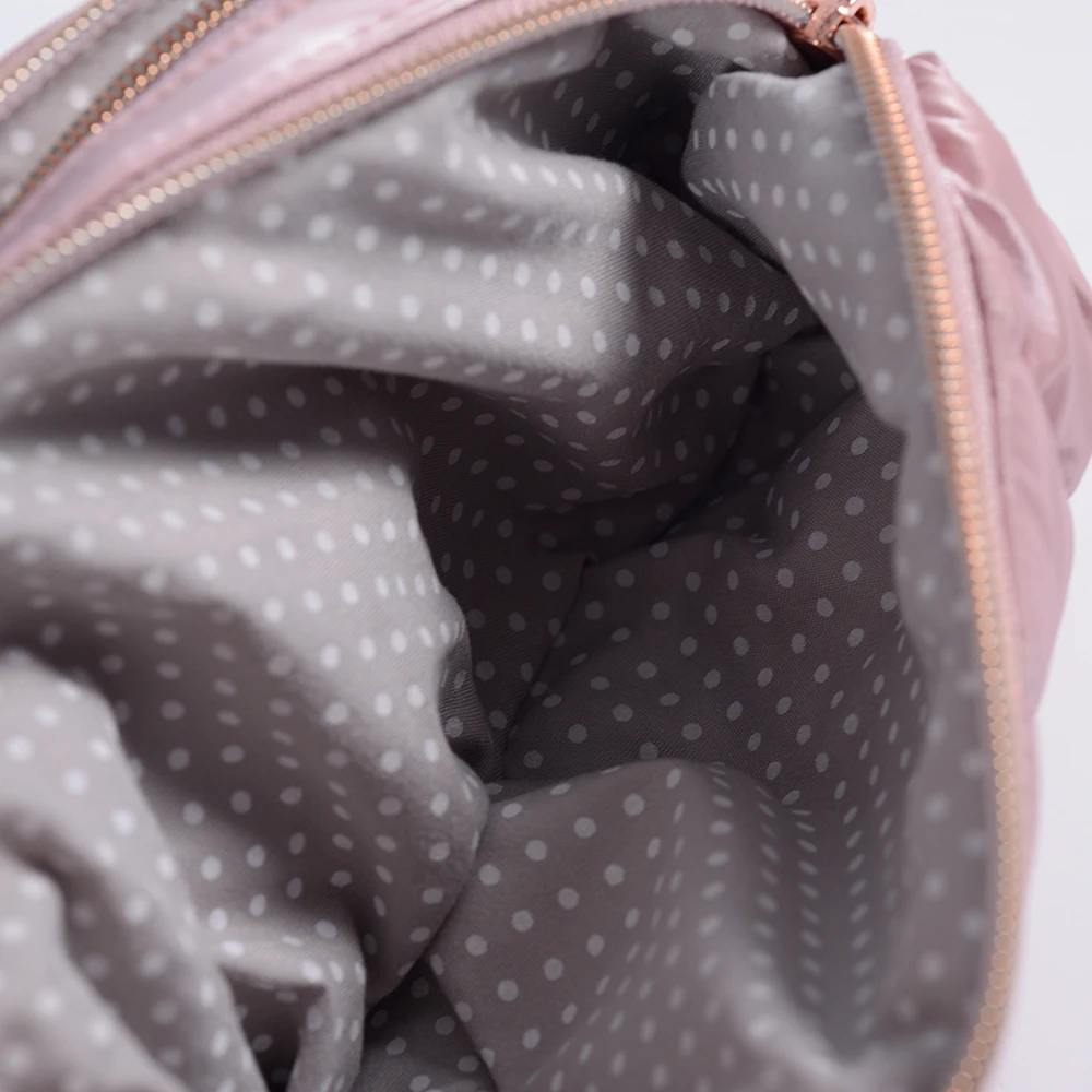 female small size handbag rose pink luxury color shining fabric zipper handbag 2 separate compartment metal buckle