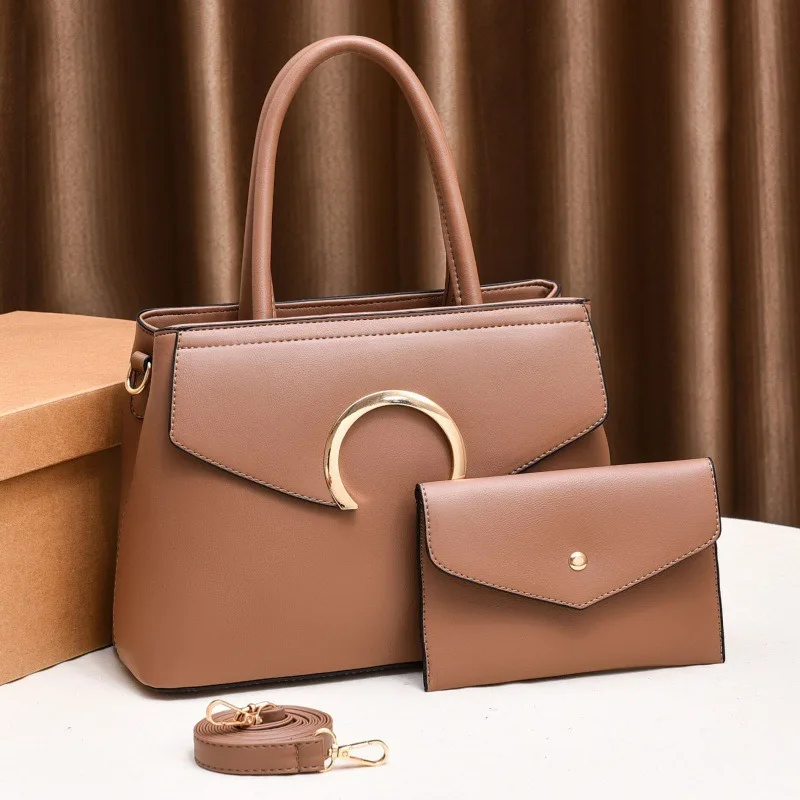 Trendy Girls Golden Custom Logo Modern High Quality Small Ladies Hand Bag Set Pu Leather
