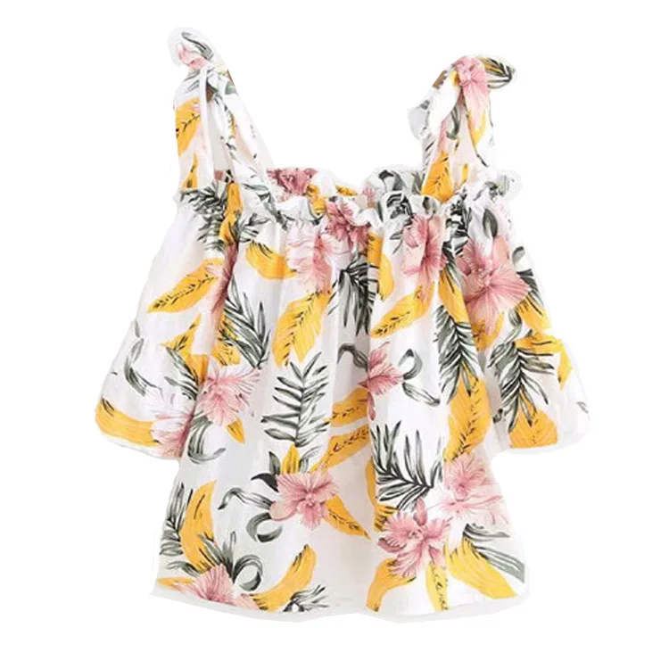 
Summer Wear Sexy Women Silk Sleeveless Print Florals Blouse 