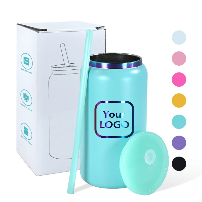 New 16oz Rainbow plated underneath powder coated colored stainless steel 16oz beer can tumbler cups for laser engrave