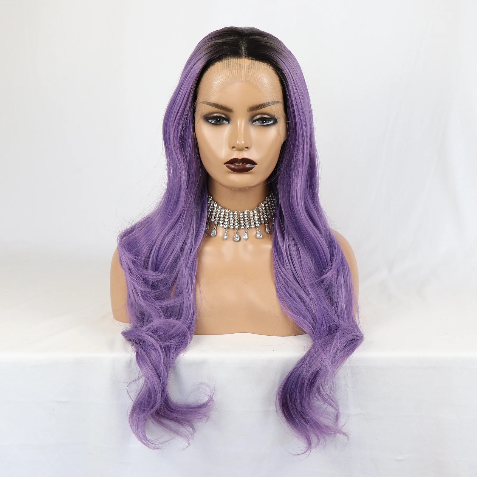 Long Synthetic Fiber Wigs Ombre Light Purple Synthetic Blend Hair Wig For Women Daily Cosplay Natural Hair Wig