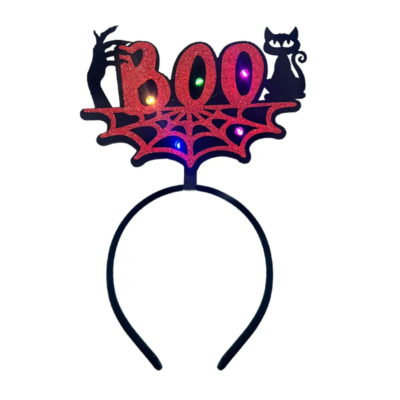 2024 New Halloween Hair Hoop Luminous Party Decoration Bat Headband with lights