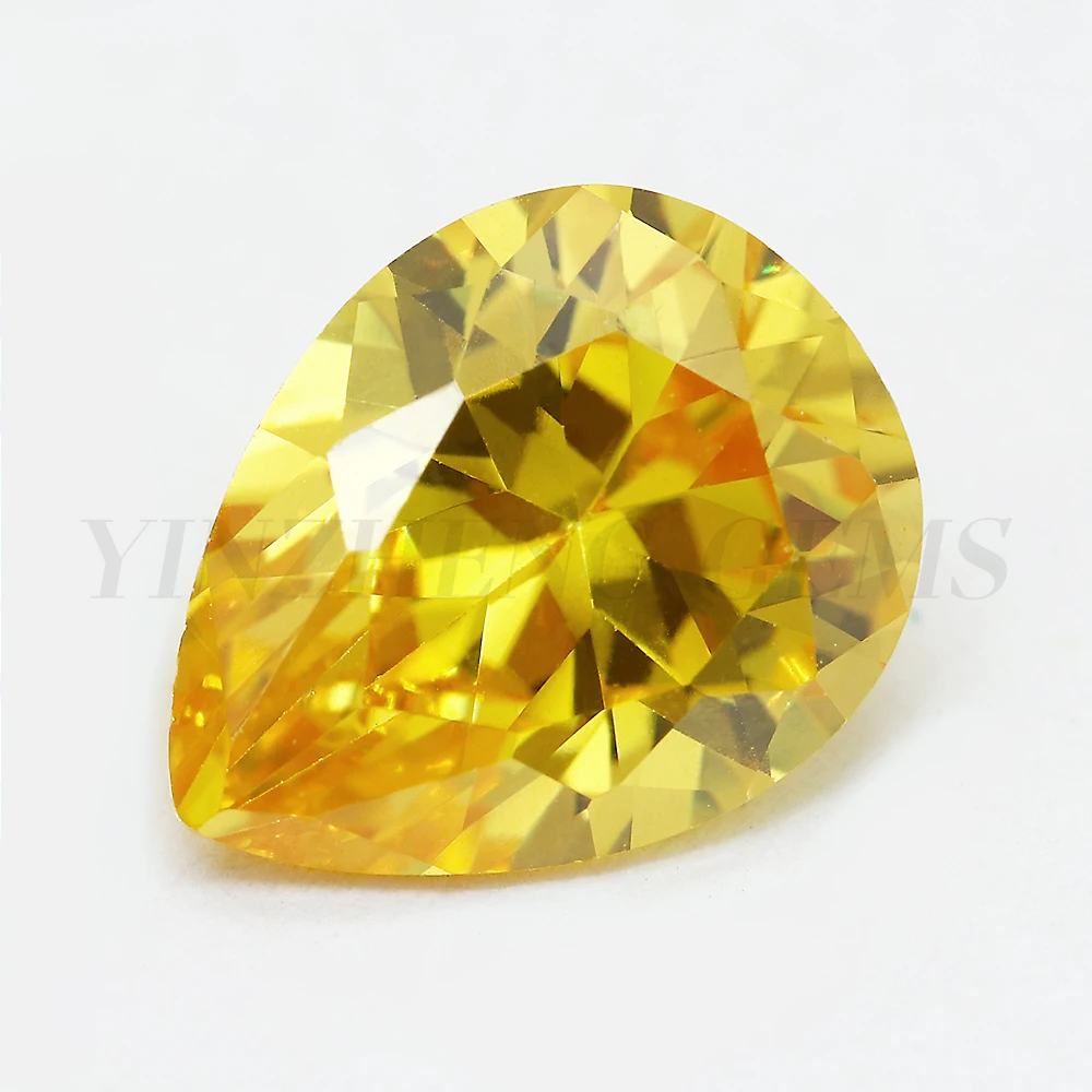 Hot Sale Loose synthetic gemstones Gold Yellow CZ Pear Cut gemstones cubic zirconia for Making Jewelry
