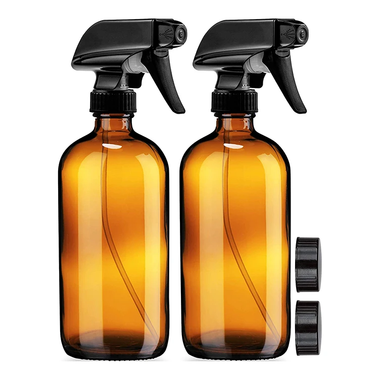 Cheap 8oz 16oz Amber Round Boston Shampoo Bath Shower Body Lotion Glass Bottle With Pump