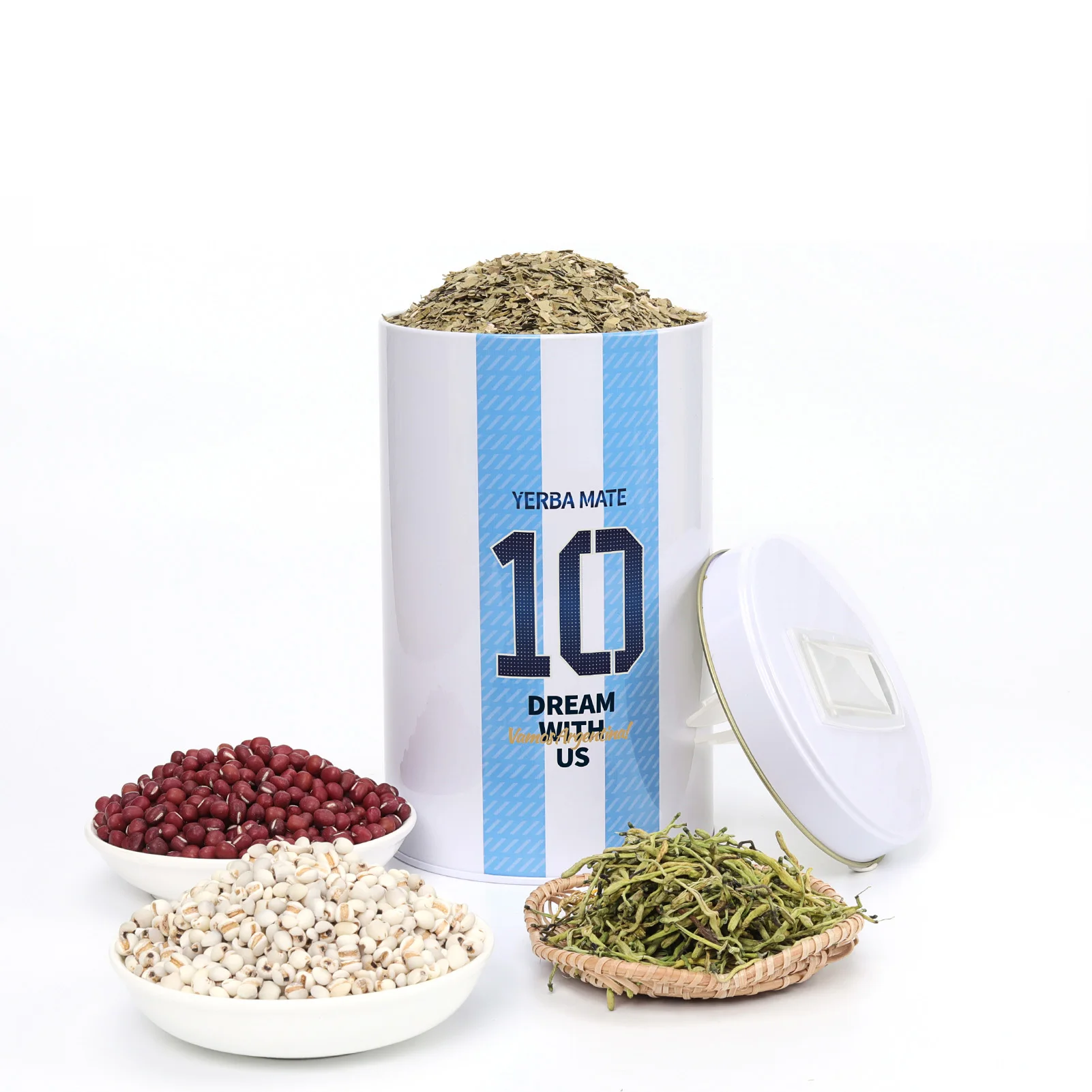 Customized Jar Food Storage Tea Tin Yerba Mate Loose Leaf Coffee Container with Spout