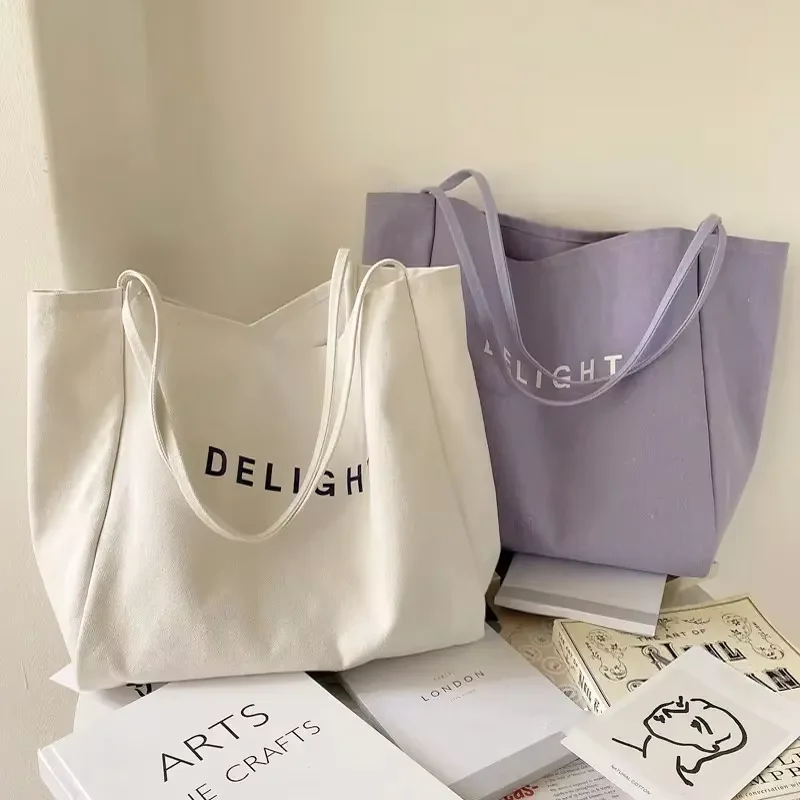 Large Capacity Causal Reusable Solid Color Cotton Shopping Bag Eco-friendly Canvas Tote Bag With Custom Printing Logo