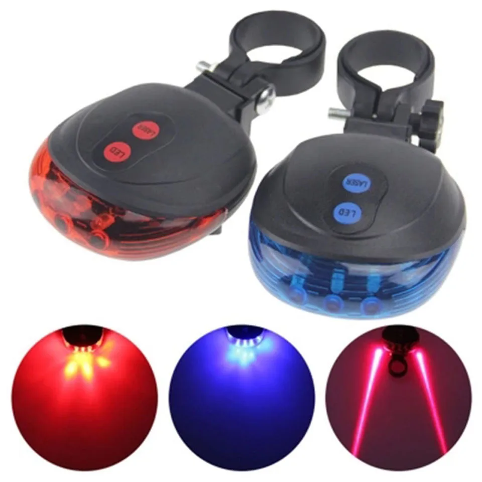 RTS AT New Waterproof Bicycle Tail Light Laser Mountain Bike Safe Warning Tail Light 5 LED Cycling Rear Light