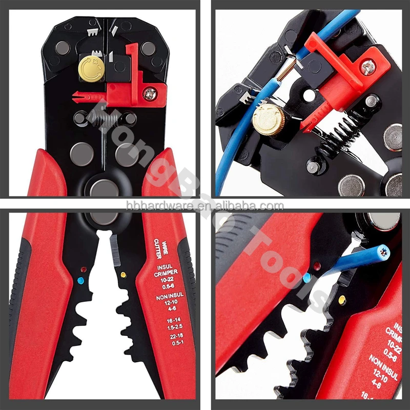 Automatic Wire Stripper 3-in-1 Multi 10-24 AWG 0.2~6.0 mm 8 Inch Self-Adjusting Electrician Cable Wire Clamp Crimp Strip Pliers