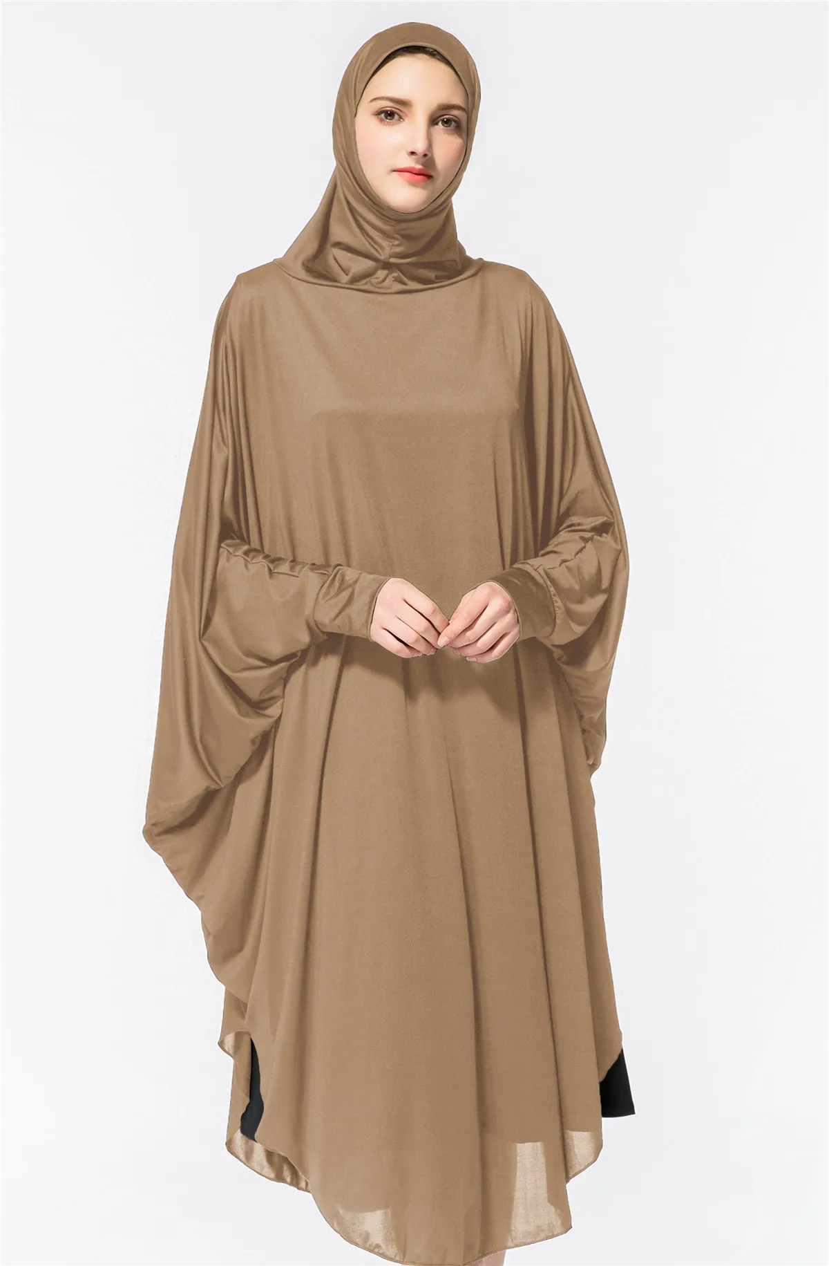 Women Muslim Thobe Hijab Dress Prayer Abayas Sleeve Robe Jilbab Islamic Clothing Abaya Praying Headscarf Ramadan YMY102