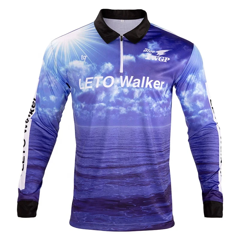 100% Polyester Sublimation Printing UPF 50+ Long Sleeve POLO Neck  Fishing Shirts with 1/4 Zipper