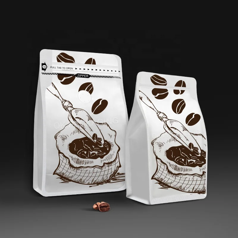Custom Recyclable Hot Sale Printing 250g 500g Flat Bottom Coffee Bag With Valve And Zipper For Dry Food Pet Snacks Packaging