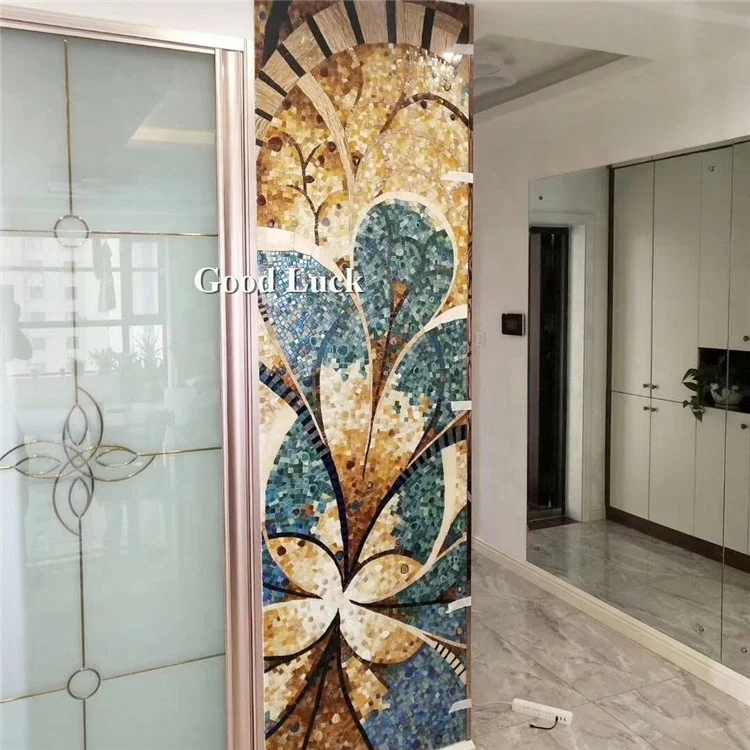 Fashion Living Room Flower Handcut Glass Wall Mural Panel Art