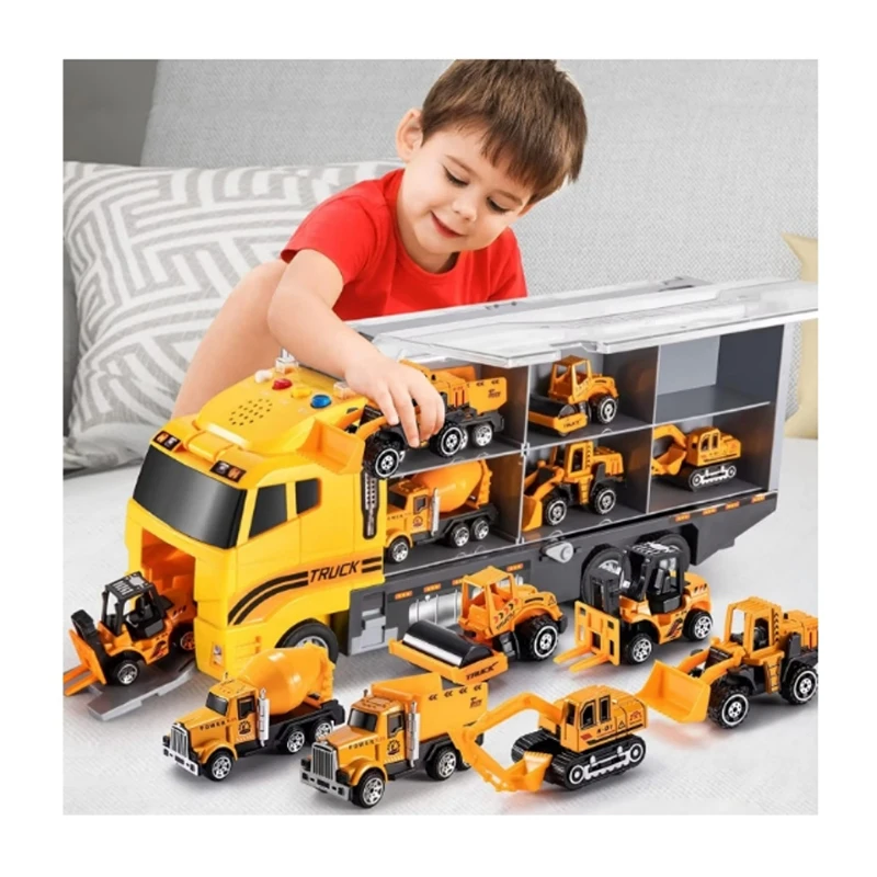 Engineering Construction Truck Simulation Fire Engine Vehicle City Transport Kids Die cast Model Toys Set Alloy Pull Back Cars