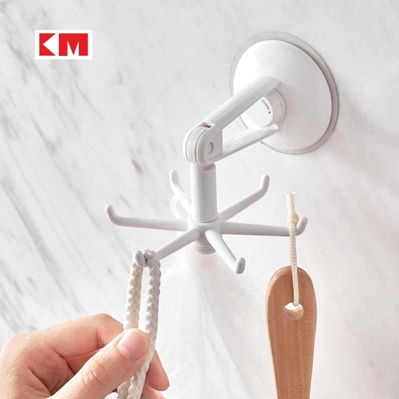 KM5162 Swivel multi-purpose traceless stick 6-head hook Folding stick hook Heavy-duty stick rotating wall hook