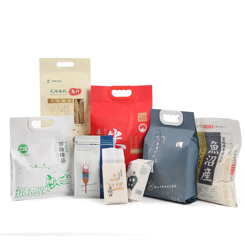 Rice Bags Design Flat Bottom Gusset Plastic Bags For Rice Packaging 1kg Aluminum Foil Mylar Heat Seal Square Bottom Rice Bag
