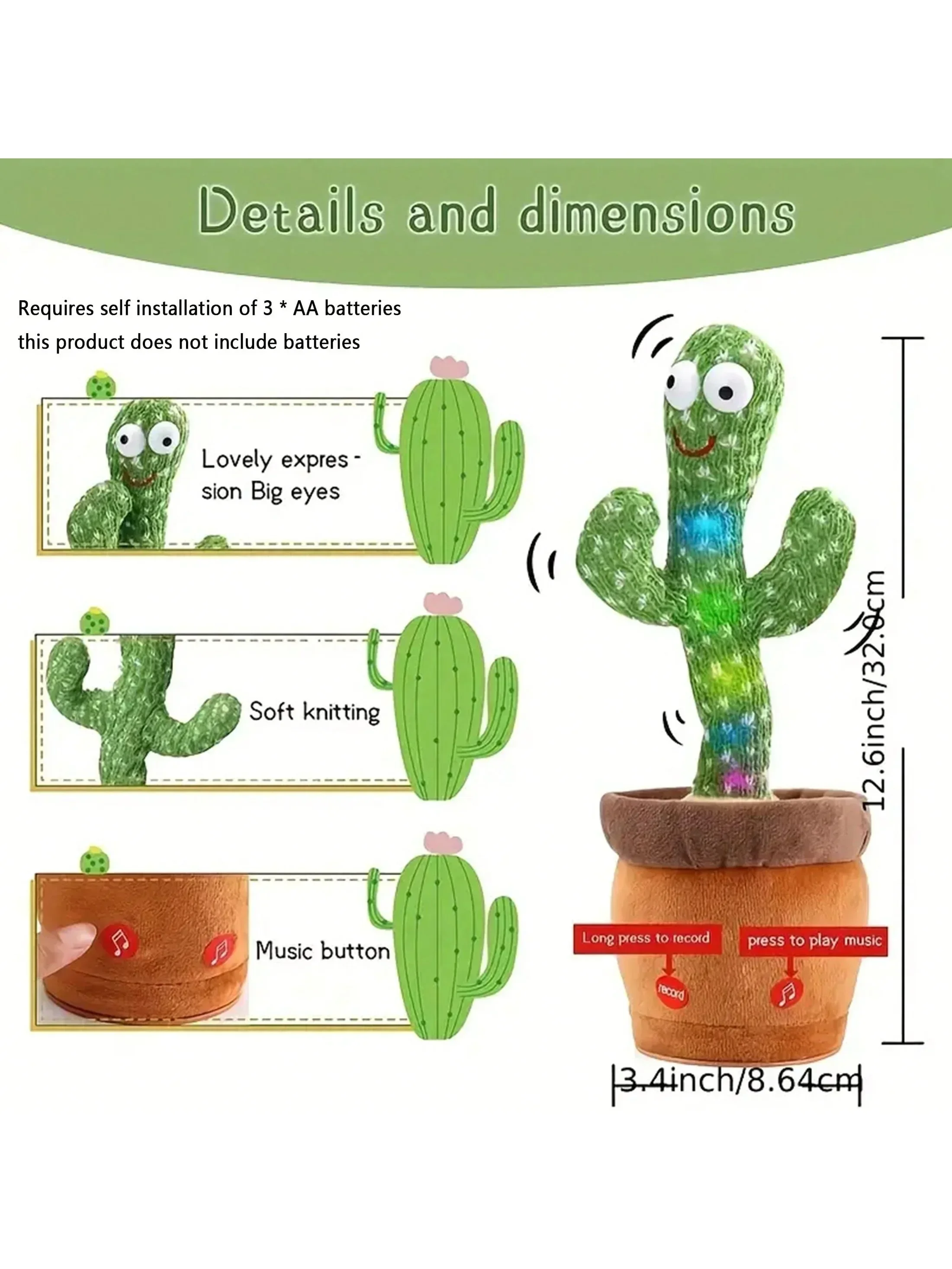 NEW Sing And Dance Cactus 32CM Electron Plush Toy Soft Plush Doll Babies Cactus That Repeat What You Say Voice Interactive Bled