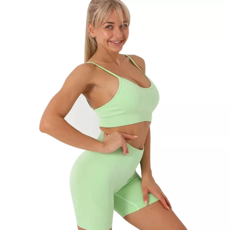 Pashasunshine BIG SALE Two piece workout sexy gym women bra shorts active wear  fitness yoga wear set