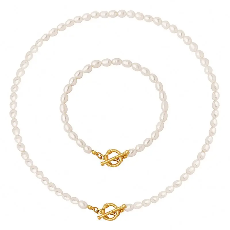 FANJIN 18K Gold Stainless Steel OT Buckle Fresh Water Jewelry Women Dainty Natural Freshwater Pearl Necklace for Women