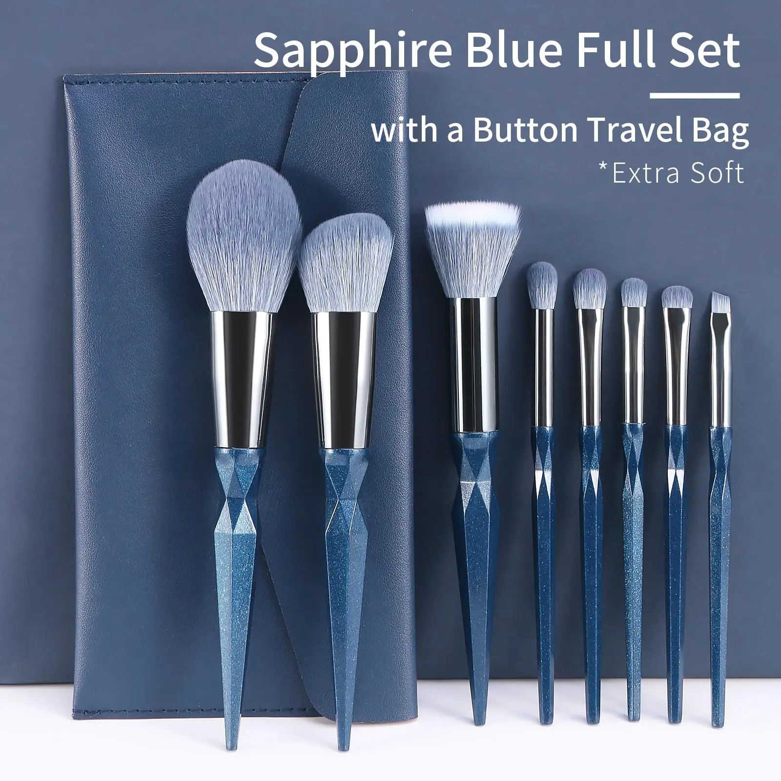 8 PCS Makeup Brushes Crystal pillar Designed Soft Blue Diamond Makeup Brushes Set Cosmetic Tool Kit