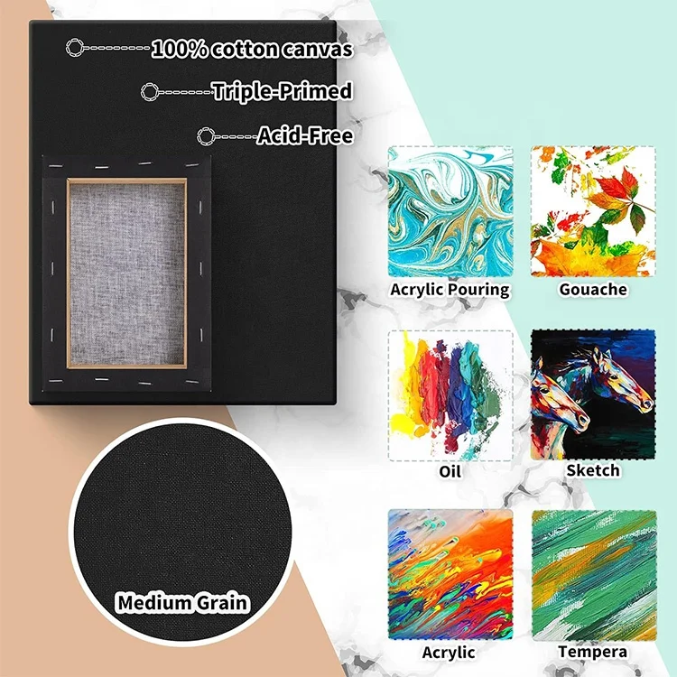 Art Class Amazon Stretched Canvas Pure Cotton Wood Frame Lienzo Tensado Black Wholesale Stretched Canvas for Painting