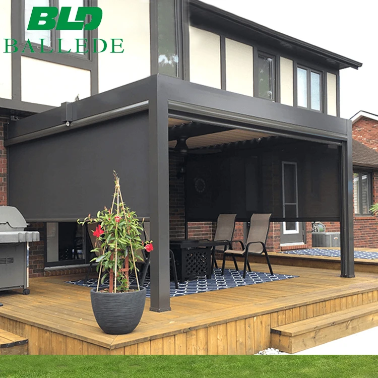 Remote Control Outdoor Restaurant Furniture Windproof Zips Curtains Awning Gazebo Balcony Pergola Garden Set