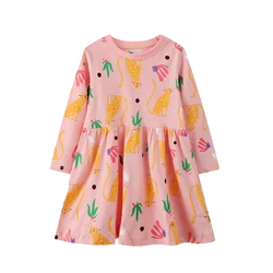 High Quality Printed Twirl Princess Soft Cotton Full Sleeves Pink Children Clothes For Girls Dress