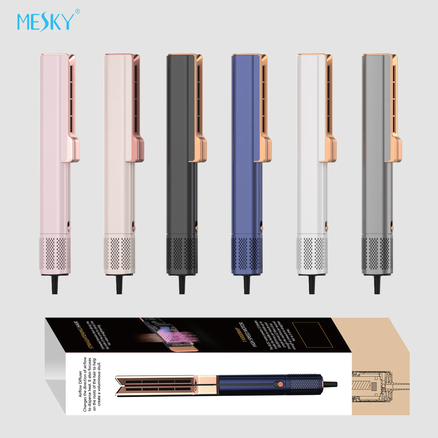 Mesky 2024 guangdong long airflow cable ion rechargeable travel negative ion styling comb hair straightener