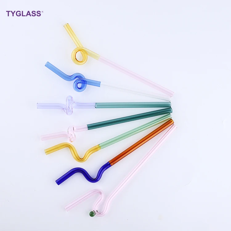 New Style Glass Straws Colored Borosilicate 3.3 Bent Glass Drinking Straws for Cocktails shaker
