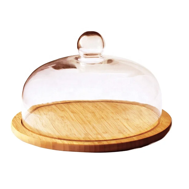 D25cm Acacia Wood Cheese And Cake Glass Dome With Platter