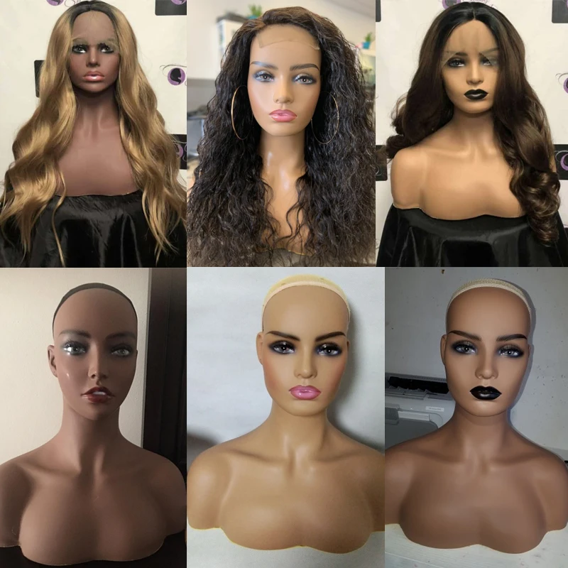 
Wholesale Training Mannequin Head with Shoulders Black Female Wig Head Display 1PC Realistic Half Body Double Shoulders 
