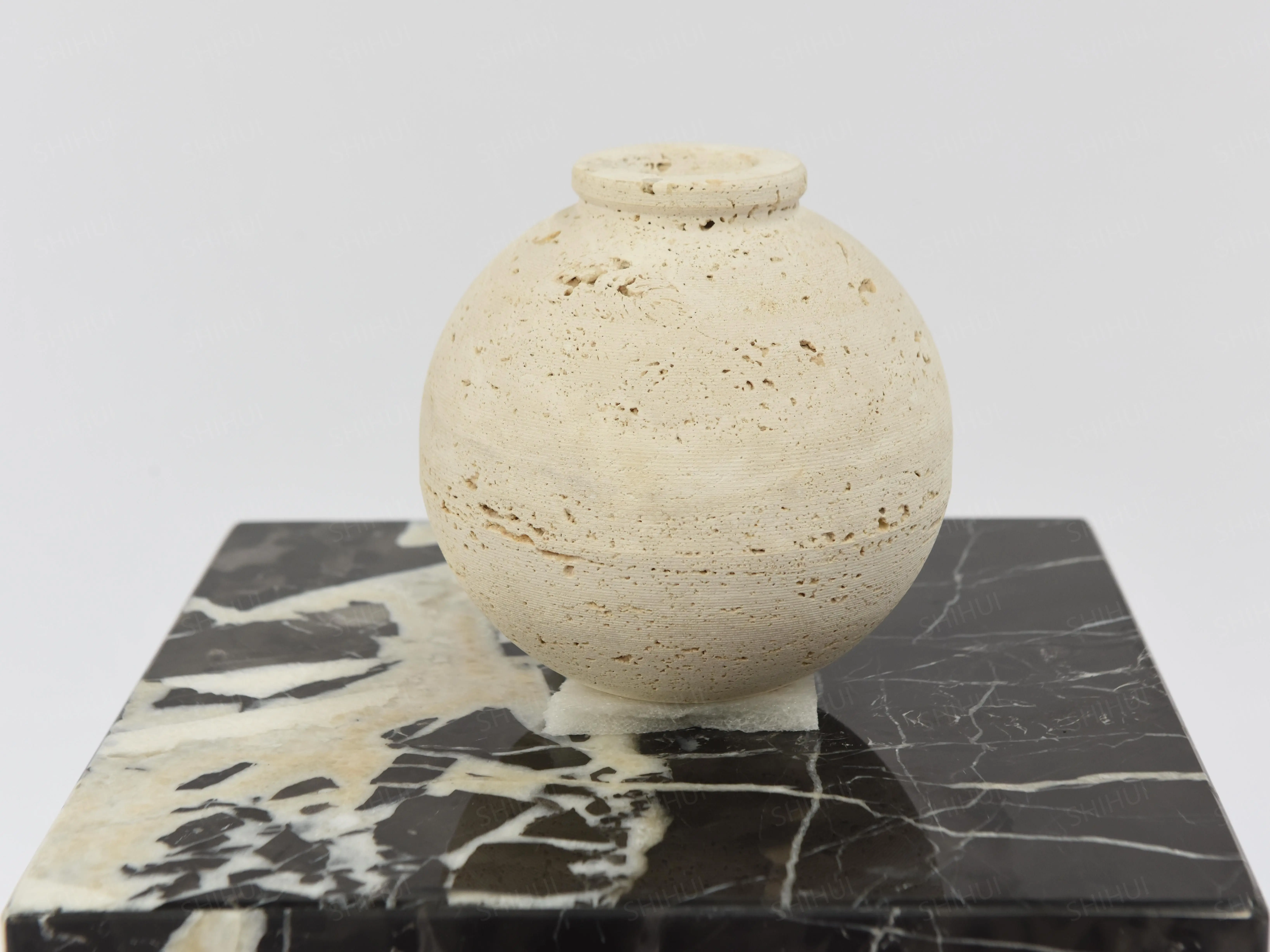 SHIHUI Natural Stone Home Decoration Beige Travertine Marble Vase New Style Decoration Living Room Flower Modern  Mini Vases