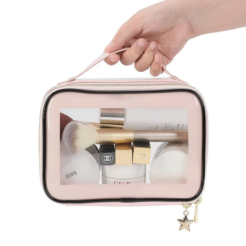 Custom Logo Transparent Plastic Clear Zipper Cosmetic Clutch bolsa de maquillaje Travel Organizer Make Up Pouch Pvc Makeup Bag