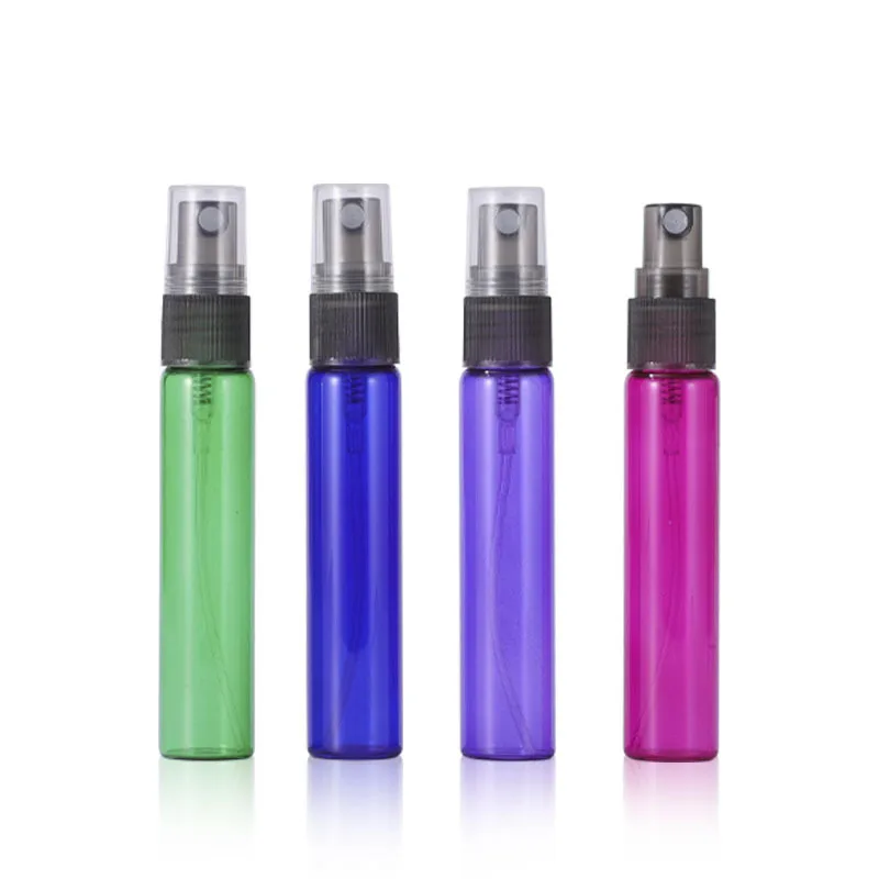 
100pcs/lot 10ml Perfume Mist Spray Bottles Multicolour Glass Bottle Travel Vials Cosmetic Water Refillable Bottles 
