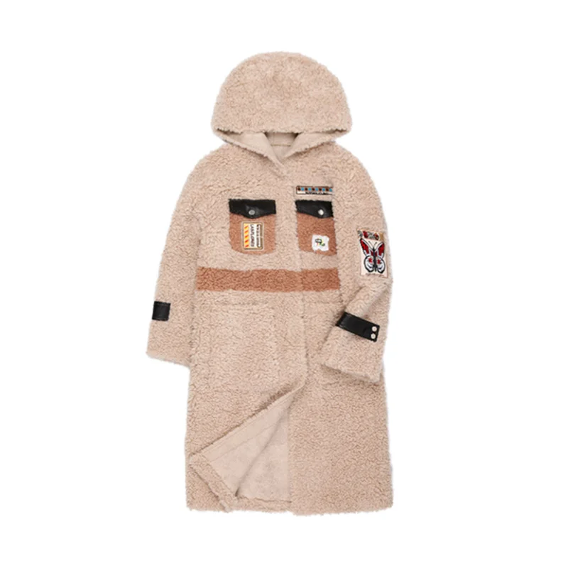 2022 new design high quality wholesales women long coat teddy  jacket winter faux fur coat collar ladies with cartoon batch