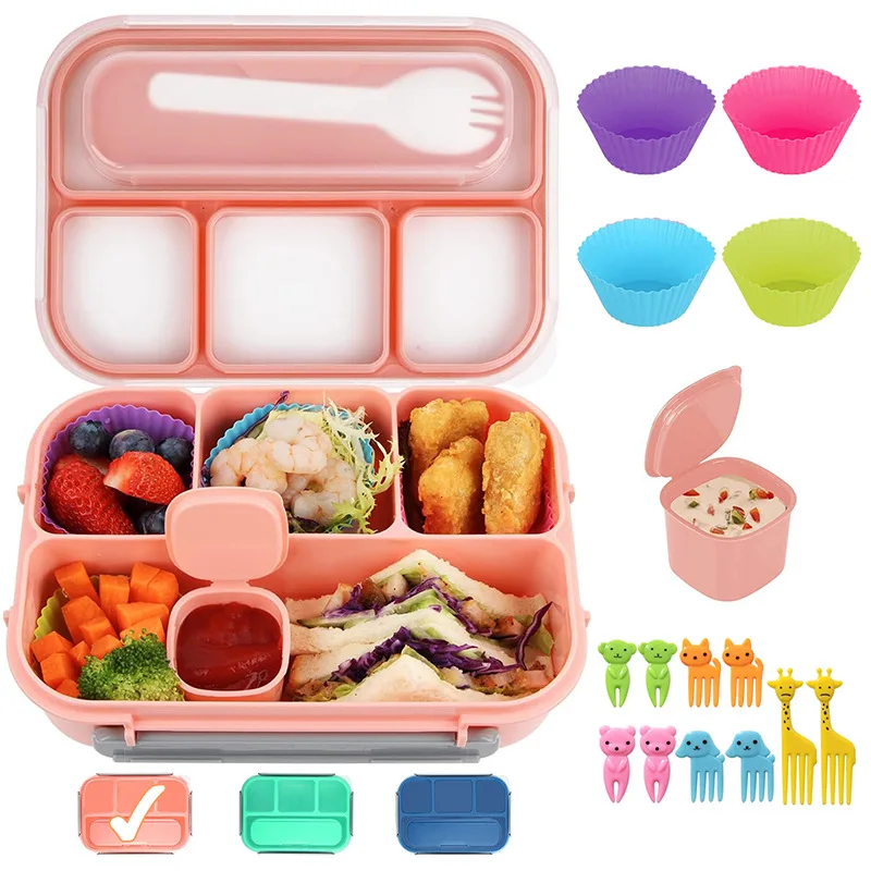2024 New BPA Free Plastic Bento Box For Take Out Child Adult Eco-friendly Bento Lunch Box Set With 4 Compartments, Sauce