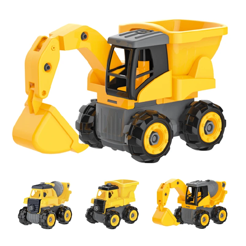 Amazon Hot Sale 4 IN 1 Take Apart Car DIY Toy RC Excavator Dump Truck Construction Vehicles