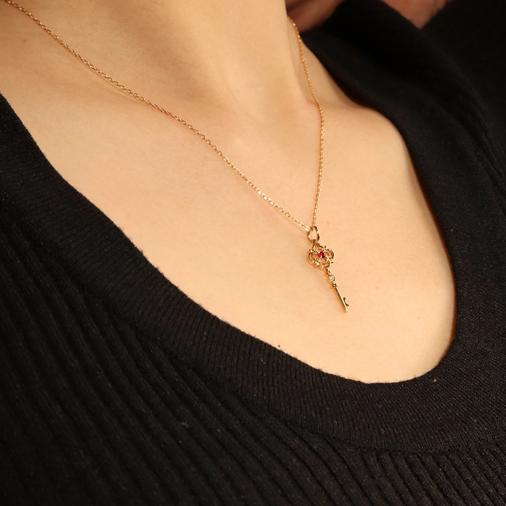 Chris April custom solid gold 18k 14k 9k diamond ruby key necklaces