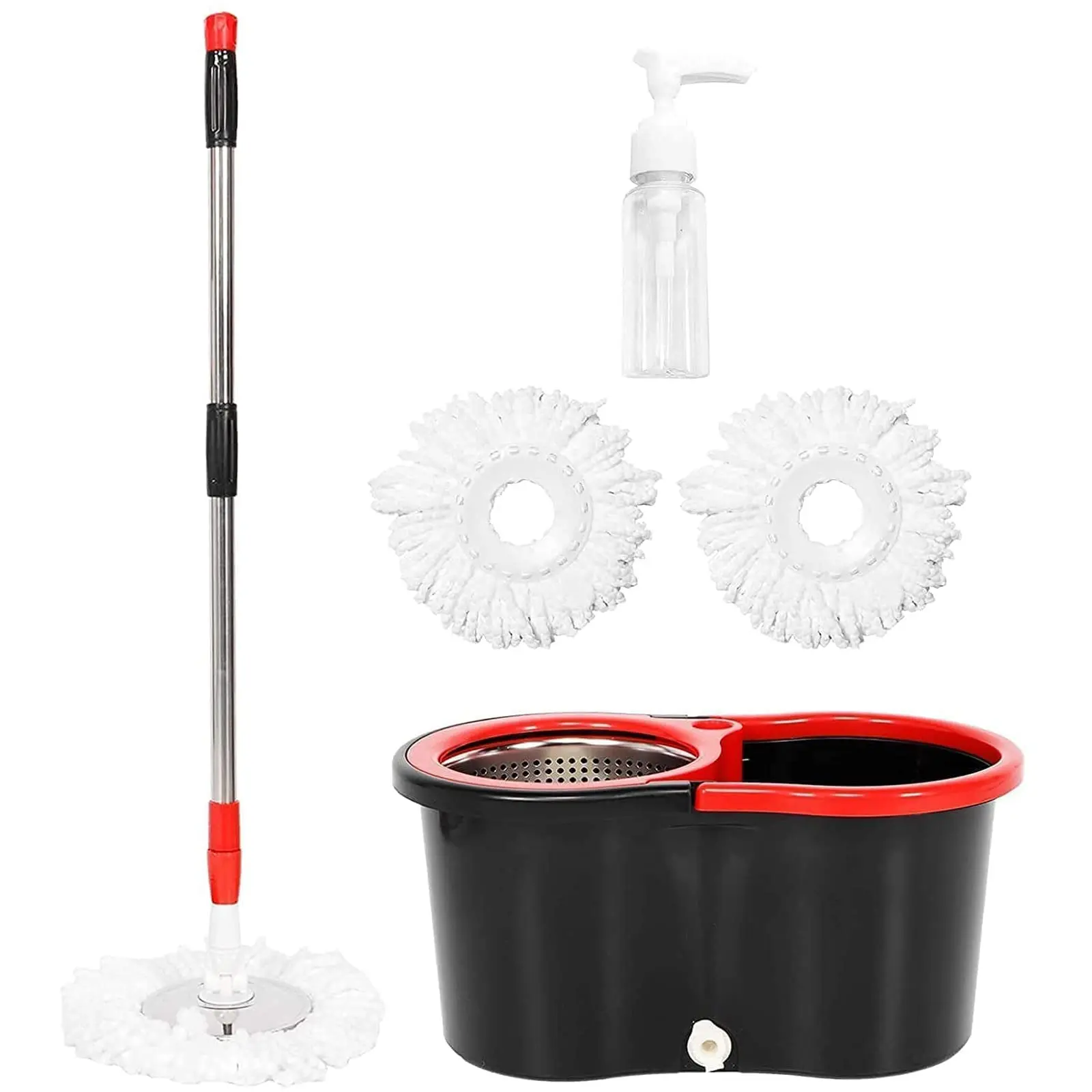 Stainless Steel Extended Handle Mop Bucket System 360 Rotating Mop Bucket Set Microfiber Mop Refills for Floor Cleaning