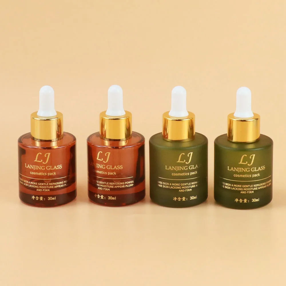 Wholesale Red Glass Flat Shoulder Skin Care Packaging Bottle with Dropper Cap for Skincare 30ml