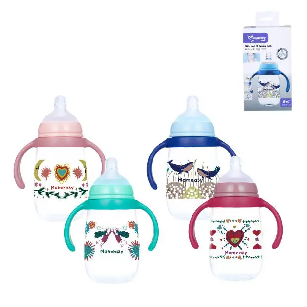 Hot Selling Custom  Mom Hands Free Big Capacity Milk Feeding bottle PP 12OZ 360ml Baby Bottle Feeding with Handles
