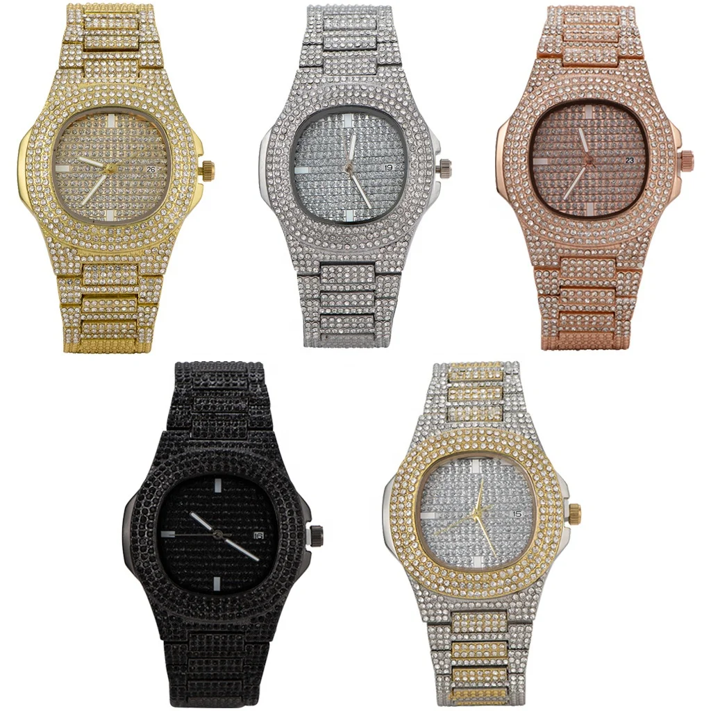 Fashion Hip Hop18k gold plated Quartz Watch high quality Colorful rhinestone alloy watch
