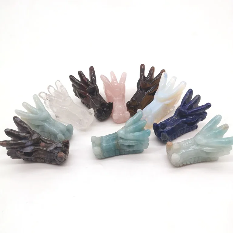 Mess Sale Natural Gemstone Crystal Carving Dragon Head White Crystal Crystal Craft